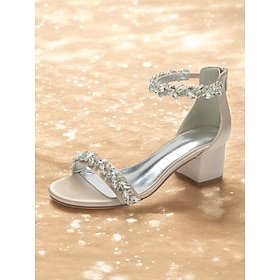 Women's Green Satin Wedding Sandals  Rhinestone Ankle Strap Block Heel Open Toe Bridal Shoes for Evening  Prom