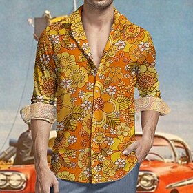 Retro Vintage 1970s Shirt Aloha Shirt Plus Size Hippie Floral Fancy Dress Men's Masquerade Party Daily Wear Pride Parade Adults' Shirt