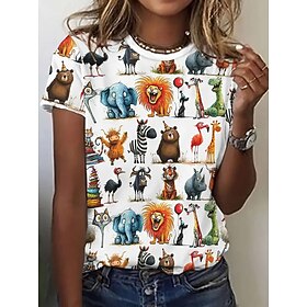 Women's T Shirt Summer Tops Print Graphic Animal Classic Casual Short Sleeve Crew Neck Crop Tops Daily Weekend Rainbow Summer Spring Fall