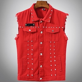 Retro Vintage Punk  Gothic 1980s Motorcycle Vest Denim Vest Bikers Rocker Rivet Solid Color Fancy Dress Women's Masquerade Party Adults' Spring  Summer