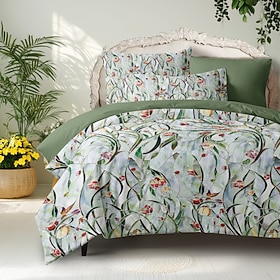 Floral Duvet Cover Set 100% Cotton Soft and Breathable Bedding Featuring Stained Glass Flowers Lightweight and Durable Quilt Cover Comfortable for All Seasons