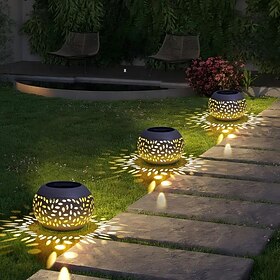 1/2 Pc Solar LED Garden Light Lantern Waterproof Outdoor Decoration Hollow Retro Metal Solar Light Mother's Day Gift for Garden Yard Porch Lawn and Indoor Desk