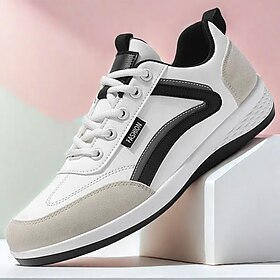Men's White Casual Sneakers - Retro Low-Top Lace-Up Shoes for Daily Wear  Street Fashion