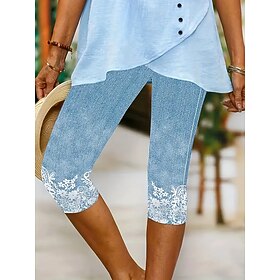 Women's Leggings Capri Pants High Elasticity Vacation Fashion Hawaiian Calf-Length Mid Waist Floral Graphic Printing Breathable Soft  Vacation Casual Daily Lig