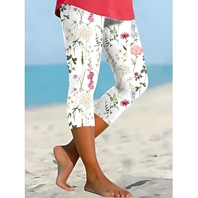 Women's Leggings Capri Pants High Elasticity Vacation Fashion Hawaiian Ankle-Length Mid Waist Floral Graphic Printing Thermal Warm Breathable Soft  Vacation Ca