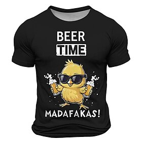 Men's Short Sleeve Graphic T-Shirt - Beer Time Madafakas Print Funny Novelty Lifestyle Design