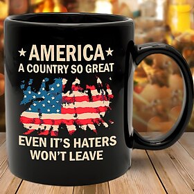 Patriotic Coffee Mug America A Country So Great 11oz Black Ceramic Cup Funny USA Gift for Men Women Veterans Independence Day Political Humor Drinkware