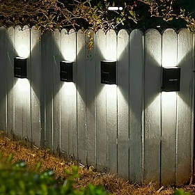 4PCS LED Solar Outdoor Wall Lights Waterproof Up and Down Lighting 2LED Outdoor Waterproof Fence Light Suitable for Yard Garage Porch Garden Decoration