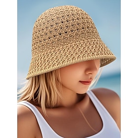 cappello da pescatore vintage in paglia da donna – cappello da sole traspirante intrecciato a mano, leggero e pieghevole, elegante cappello da spiaggi