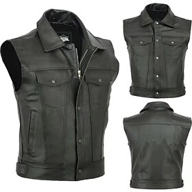 Retro Vintage 1980s Motorcycle Vest Leather Vest Bikers Rocker Matte Finish Solid Color Fancy Dress Men's Party Casual Daily Pride Parade Adults' Vest Spring