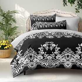 Bohemian Duvet Cover Set 100% Cotton Soft and Breathable Bedding Featuring Black White Lightweight and Durable Quilt Cover Comfortable for All Seasons Easy to