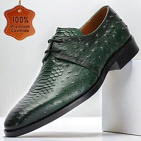 Men's Green Genuine Leather Oxford Shoes  Luxury Crocodile Pattern Lace-Up Dress Shoes for Kentucky Derby  Weddings