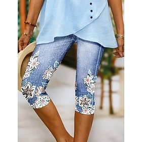 Women's Leggings Capri Pants High Elasticity Vacation Fashion Hawaiian Calf-Length Mid Waist Floral Graphic Printing Breathable Soft  Vacation Casual Daily Lak