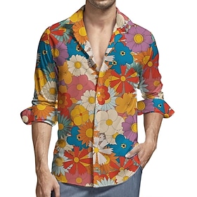 Retro Vintage 1970s Shirt Aloha Shirt Plus Size Hippie Floral Fancy Dress Men's Masquerade Party Daily Wear Pride Parade Adults' Shirt