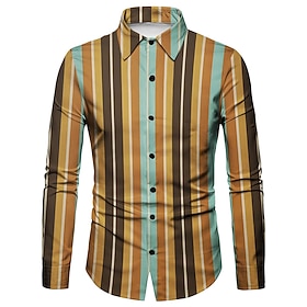 Retro Vintage 1970s Shirt Aloha Shirt Plus Size Hippie Striped Ethnic Fancy Dress Men's Masquerade Party Daily Wear Pride Parade Adults' Shirt
