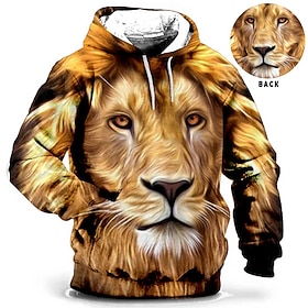 Voor heren Grote maten Trui met capuchon Sweatshirt Groot en klein dier Capuchon Zak Lange mouw Lente  Herfst Modieus Streetwear Basic Comfortabel Alledaagse k