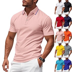 Men's Golf Shirt Pique Polo Shirt Casual Business Ribbed Polo Collar Short Sleeve Fashion Basic Solid Color Buttons Summer Spring   Fall Regular Fit White Ligh