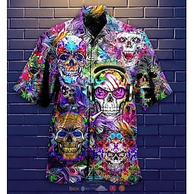 Halloween Men's Music Hippie Shirt Summer Hawaiian Shirt Button Up Shirt Short Sleeve Sports Fashion Streetwear Casual Hawaiian Summer Spring Cuban Collar Prin