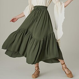 Retro Vintage Medieval Renaissance Midi Skirt Viking Asymmetric Hem Solid Color Fancy Dress Women's Celtic Fantasy Halloween Carnival Vacation Casual Daily LAR