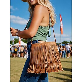 Women's Bohemian Fringe Crossbody Bag - Faux Leather Shoulder Bag for Music Festivals, Travel and Everyday Fashion
