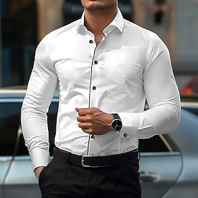 Men's Dress Shirt Non Iron Shirt Plain Wedding Work Light Blue White Long Sleeve Spread Collar Summer Spring Clothing Apparel