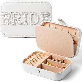 Bachelorette Party Bride's Large-Capacity Pearl-Embedded Leather Jewelry Organizer Box for Wedding Jewelry
