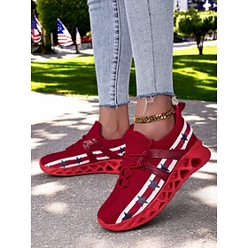 Women's Independence Day Blade Sole Sneakers - Patriotic American Flag Running Shoes for Sports  Casual Wear
