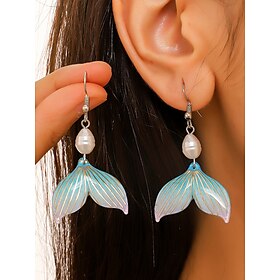 Mermaid Tail Drop Earrings  Ocean-Inspired Dangle Earrings with Pearl Accent, Elegant  Lightweight Jewelry for Women, Perfect for Beach, Summer and Vacation O
