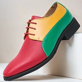 Men's Prom Shoes Colorful Red, Yellow, and Green Lace-Up Oxfords, Bold Style for Vibrant Formal Occasions
