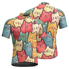 Homme Maillot de cyclisme Chat Manche Courte Cyclisme T-shirt Maillot avec 3 poches arrière VTT Vélo tout terrain Séchage Rapide Design Anatomique Évacuation d