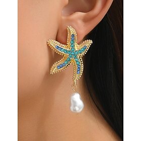 Gold Starfish Drop Earrings with Pearl  Ocean-Inspired Crystal Stud Earrings, Beach Summer Jewelry for Women, Elegant  Trendy Accessory for Vacations  Parties