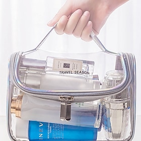 Transparent Toiletry Bag, Large Capacity Stylish Travel Cosmetic Organizer, Portable Handheld Makeup Storage Pouch