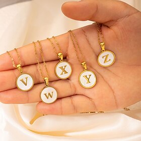 Personalized Letter Necklace, Gift for Mom, 18K Gold Plated Stainless Steel Pendant, Round Shell Design, A-Z Alphabet Necklace, Durable Titanium Steel Jewelry