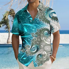Men's Optical Illusion Abstract Art Shirt Button Up Shirt Short Sleeve Fashion Casual Vacation Holiday Streetwear Summer Turndown 3D Print Collared Shirts Fron