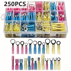 250Pcs/Set Premium Heat Shrink Wire Connectors - Butt Terminals for Marine and Automotive Applications - Insulated Crimp Terminal Set with Seal Electrical Conn