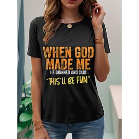 Women's T Shirt Print Graphic Letter Stylish Casual Short Sleeve Round Neck Regular Tops Daily Weekend Blue Black White Pink Purple Summer Spring