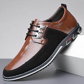 Men's Derby Lace-Up Shoes with Crocodile-Patterned Leather and Black Suede, Stylish Sporty Sole for Casual and Business Casual Wear