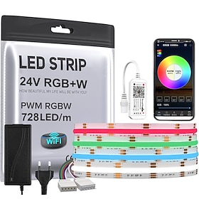 COB LED Strip RGBW Four in One 24.6FT DC24V Color Changing Flexible High-density Uniform Light Suitable for Home Interior Decoration Paired with WIFI APP Music