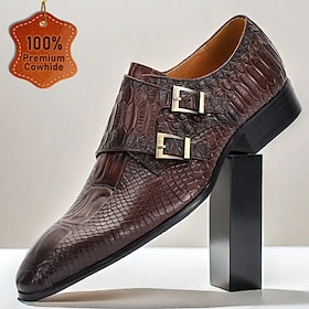 Men's Double Monk Strap Crocodile Embossed Dress Shoes  Statement Leather Kentucky Derby Shoes for Race Day and Garden Parties