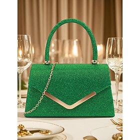 Women's Glitter Evening Clutch Bag with Chain Strap  Elegant Structured Top Handle Purse for Weddings, Cocktail Parties and Formal Events