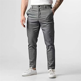 Men's Linen Pants Trousers Chinos Summer Pants Pocket Plain Comfort Breathable Vacation Daily Holiday Simple Casual Dark Brown Black