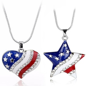2 Pcs 4th of July Necklace for Women - Fourth July Accessories - Red White Blue Necklace - Stars Stripes