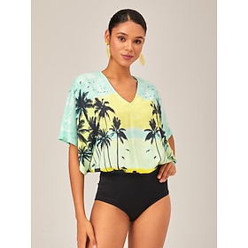 Gradient Palm Tree Print Casual Beach Bodysuit Vacation Style: retailer-supplied image