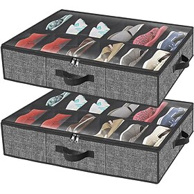 Confezione da 2 organizer per scarpe sottoletto, 24 scomparti, soluzione per riporre le scarpe sottoletto con finestra trasparente, contenitore in tessuto tras