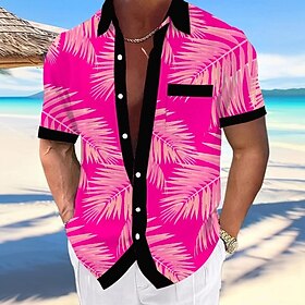 Men's Palm Leaf Tropical Plants Shirt Summer Hawaiian Shirt Button Up Shirt Short Sleeve Hawaiian Vacation Beach Wear Summer Spring Turndown 3D Print Collared