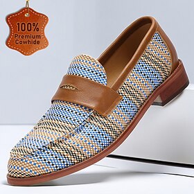 Men's Nylon Woven and Leather Penny Loafers  Casual and Stylish Shoes for Formal and Everyday Wear