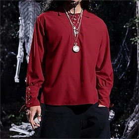 Warrior Knight Ritter Celtic Knight Punk  Gothic Medieval Renaissance 17th Century Blouse / Shirt Cosplay Costume Men's Drawstring Costume Vintage Cosplay Perf