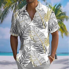 Men's Palm Leaf Tropical Plants Shirt Summer Hawaiian Shirt Button Up Shirt Short Sleeve Hawaiian Vacation Holiday Beach Wear Summer Spring Turndown 3D Print C