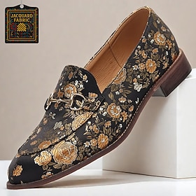 Men's Floral Jacquard Loafers - Vintage Floral Pattern, Elegant Design for Formal Events and Casual Wear