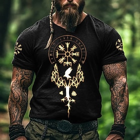 Men's Viking T Shirt Short Sleeve T shirt 3D Print Crew Neck Shirt Fashion Ethnic Street Casual Daily Black 1 Black 3 Black Summer Spring All Seasons Clothing